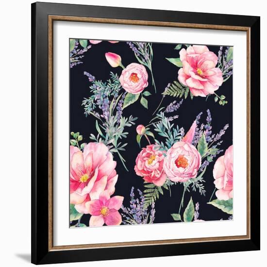 Watercolor Lavender and Garden Flowers-Eisfrei-Framed Premium Giclee Print