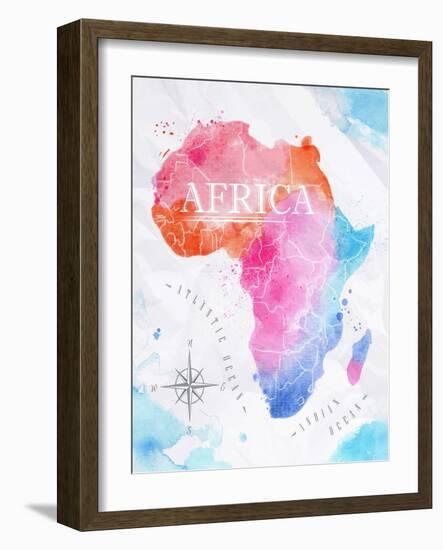 Watercolor Map Africa Pink Blue-anna42f-Framed Art Print