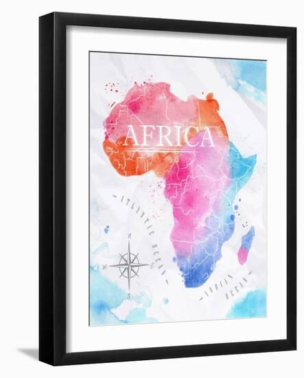 Watercolor Map Africa Pink Blue-anna42f-Framed Art Print