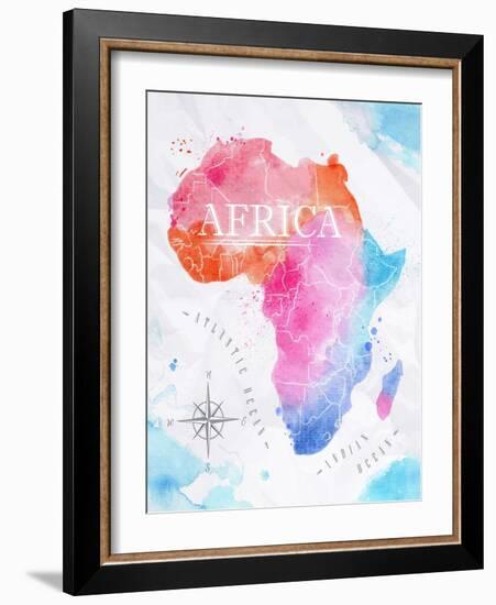 Watercolor Map Africa Pink Blue-anna42f-Framed Art Print