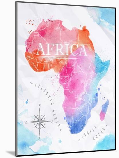 Watercolor Map Africa Pink Blue-anna42f-Mounted Art Print