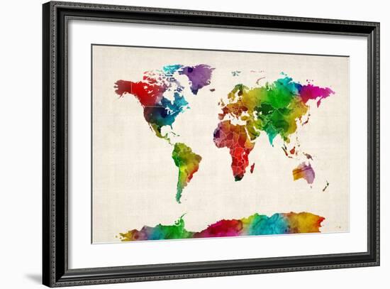 Watercolor Map of the World Map-Michael Tompsett-Framed Art Print