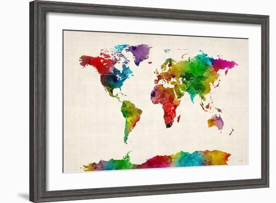 Watercolor Map of the World Map-Michael Tompsett-Framed Art Print