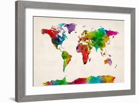 Watercolor Map of the World Map-Michael Tompsett-Framed Art Print