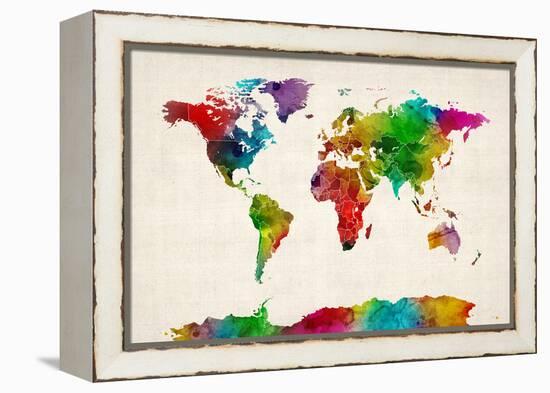 Watercolor Map of the World Map-Michael Tompsett-Framed Stretched Canvas