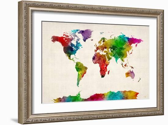 Watercolor Map of the World Map-Michael Tompsett-Framed Art Print