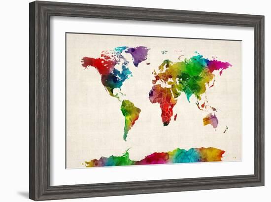 Watercolor Map of the World Map-Michael Tompsett-Framed Art Print