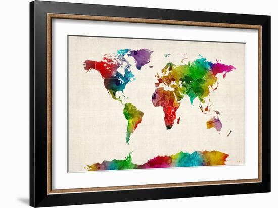 Watercolor Map of the World Map-Michael Tompsett-Framed Art Print