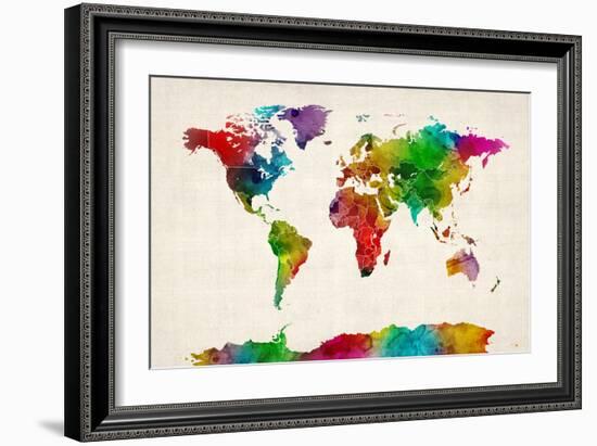 Watercolor Map of the World Map-Michael Tompsett-Framed Art Print