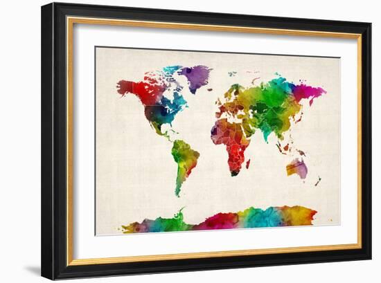 Watercolor Map of the World Map-Michael Tompsett-Framed Art Print