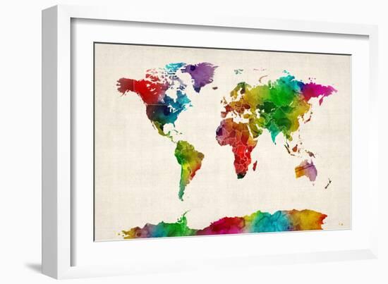 Watercolor Map of the World Map-Michael Tompsett-Framed Premium Giclee Print