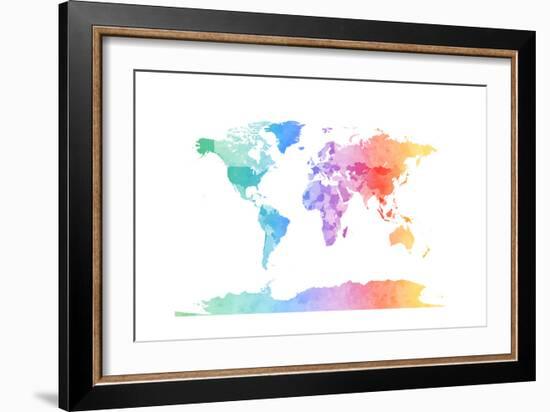 Watercolor Map of the World Map-Michael Tompsett-Framed Art Print