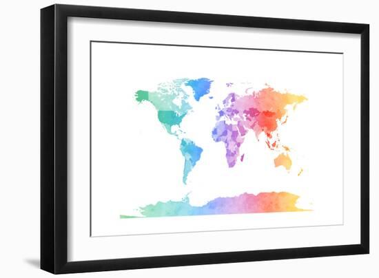 Watercolor Map of the World Map-Michael Tompsett-Framed Art Print