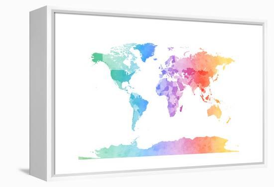 Watercolor Map of the World Map-Michael Tompsett-Framed Stretched Canvas