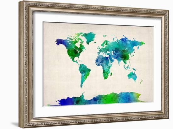 Watercolor Map of the World Map-Michael Tompsett-Framed Art Print