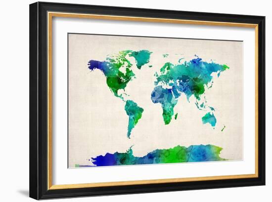 Watercolor Map of the World Map-Michael Tompsett-Framed Art Print