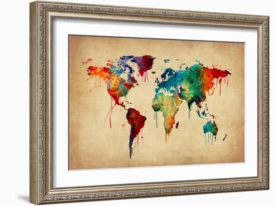 Watercolor Map of the World Map-Michael Tompsett-Framed Art Print