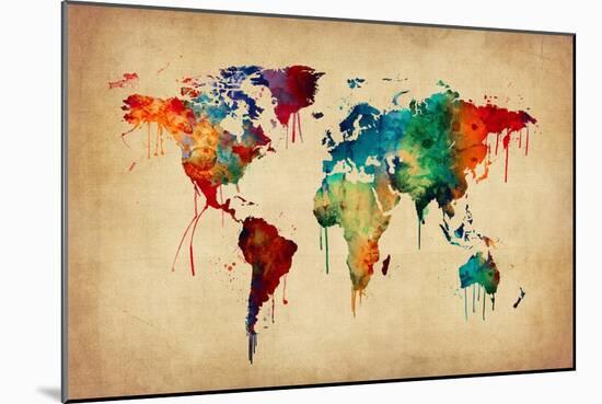 Watercolor Map of the World Map-Michael Tompsett-Mounted Art Print