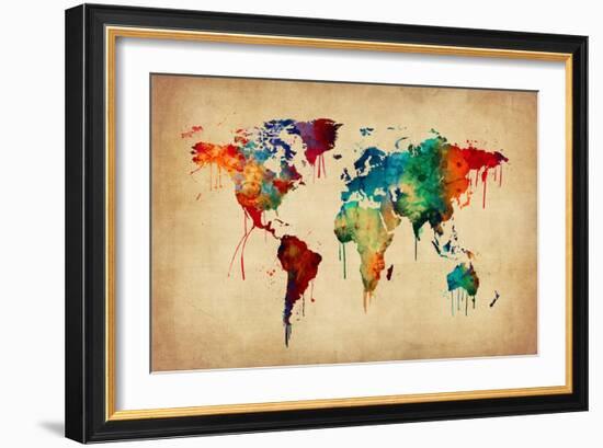 Watercolor Map of the World Map-Michael Tompsett-Framed Art Print