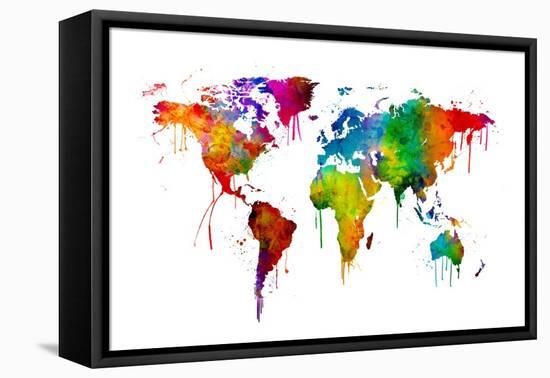 Watercolor Map of the World Map-Michael Tompsett-Framed Stretched Canvas