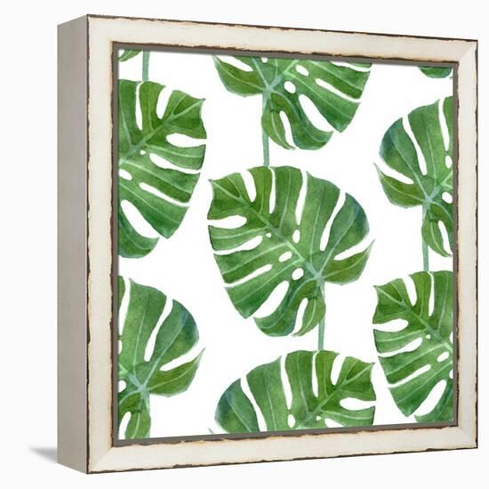 Watercolor Monstera Leaf Pattern-mart_m-Framed Stretched Canvas