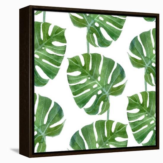 Watercolor Monstera Leaf Pattern-mart_m-Framed Stretched Canvas