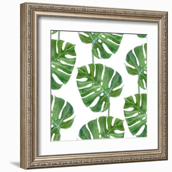 Watercolor Monstera Leaf Pattern-mart_m-Framed Art Print