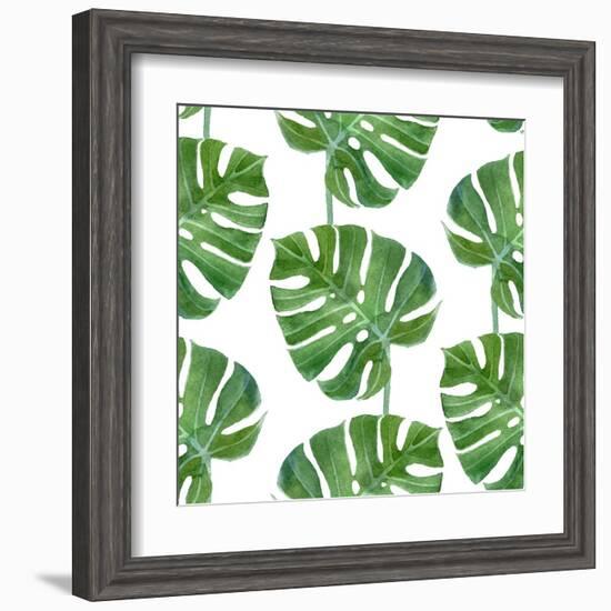 Watercolor Monstera Leaf Pattern-mart_m-Framed Art Print