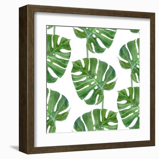 Watercolor Monstera Leaf Pattern-mart_m-Framed Art Print