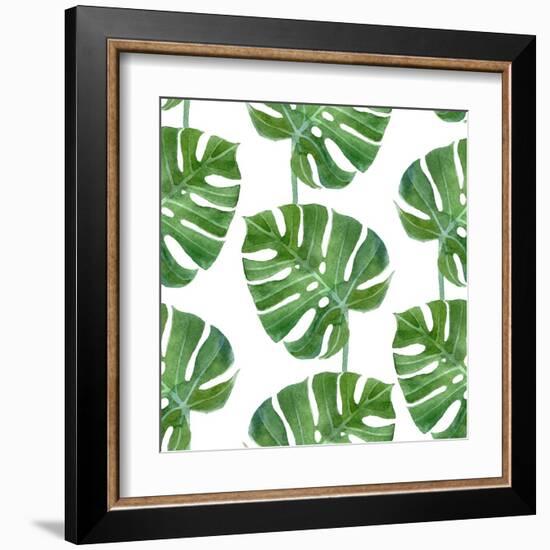 Watercolor Monstera Leaf Pattern-mart_m-Framed Art Print