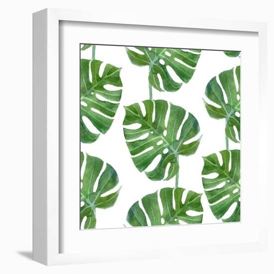 Watercolor Monstera Leaf Pattern-mart_m-Framed Art Print