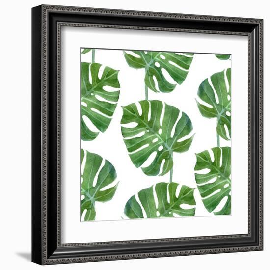 Watercolor Monstera Leaf Pattern-mart_m-Framed Art Print