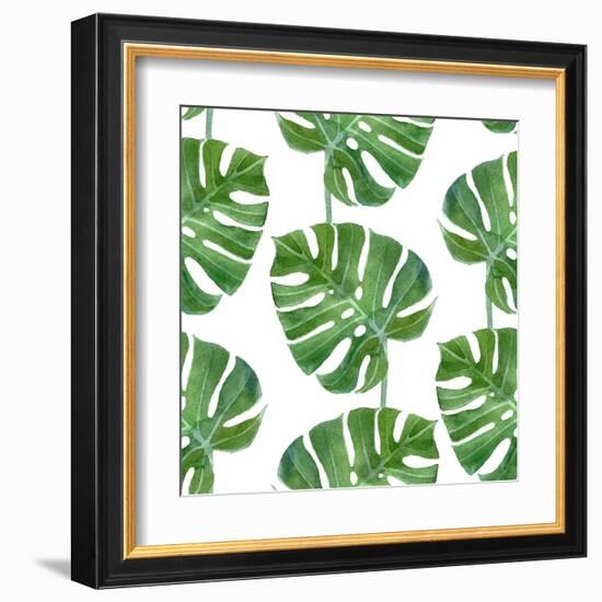 Watercolor Monstera Leaf Pattern-mart_m-Framed Art Print