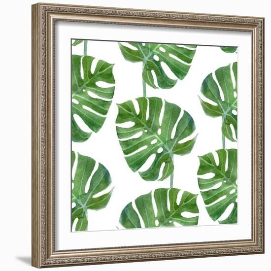 Watercolor Monstera Leaf Pattern-mart_m-Framed Art Print