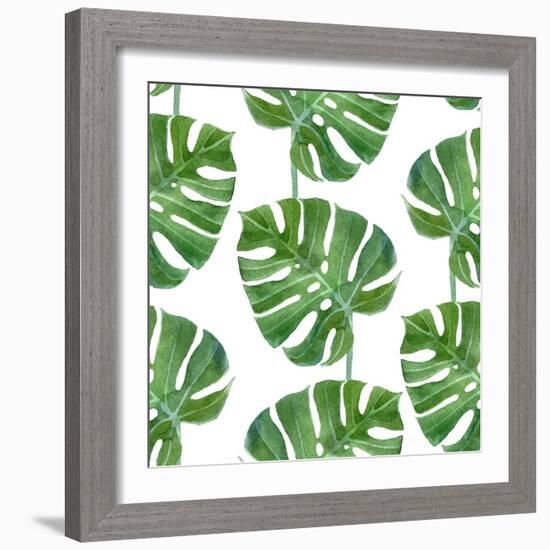 Watercolor Monstera Leaf Pattern-mart_m-Framed Art Print