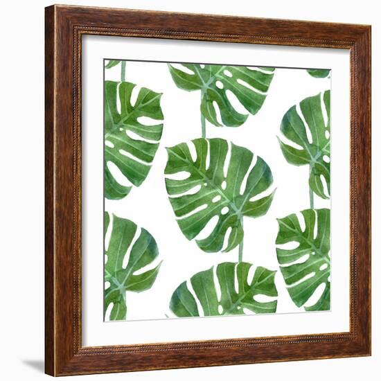 Watercolor Monstera Leaf Pattern-mart_m-Framed Art Print