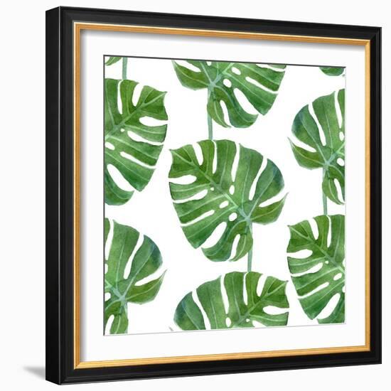 Watercolor Monstera Leaf Pattern-mart_m-Framed Art Print