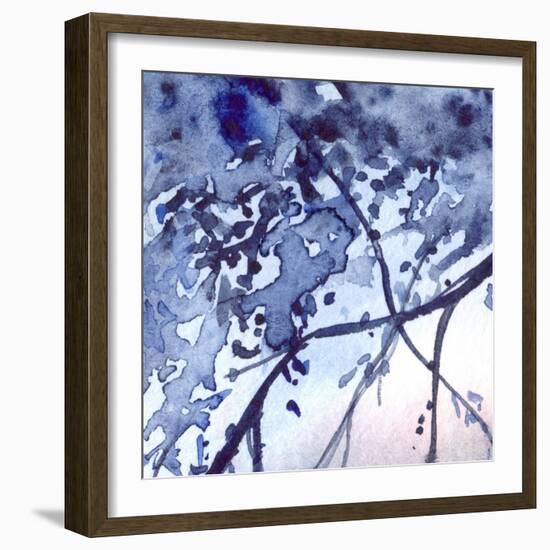 Watercolor Navy Blue Foliage Abstract Texture Background-Silmairel-Framed Premium Giclee Print