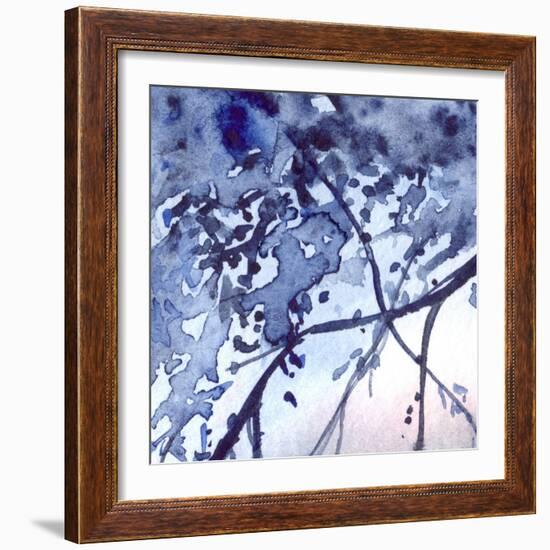 Watercolor Navy Blue Foliage Abstract Texture Background-Silmairel-Framed Premium Giclee Print