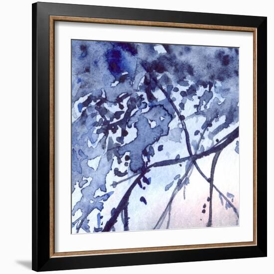 Watercolor Navy Blue Foliage Abstract Texture Background-Silmairel-Framed Premium Giclee Print