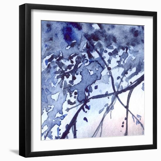 Watercolor Navy Blue Foliage Abstract Texture Background-Silmairel-Framed Premium Giclee Print