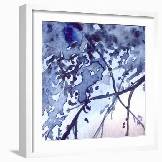 Watercolor Navy Blue Foliage Abstract Texture Background-Silmairel-Framed Premium Giclee Print