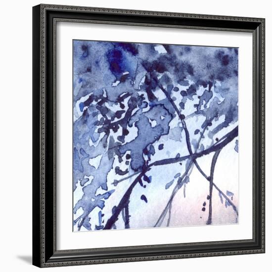 Watercolor Navy Blue Foliage Abstract Texture Background-Silmairel-Framed Premium Giclee Print