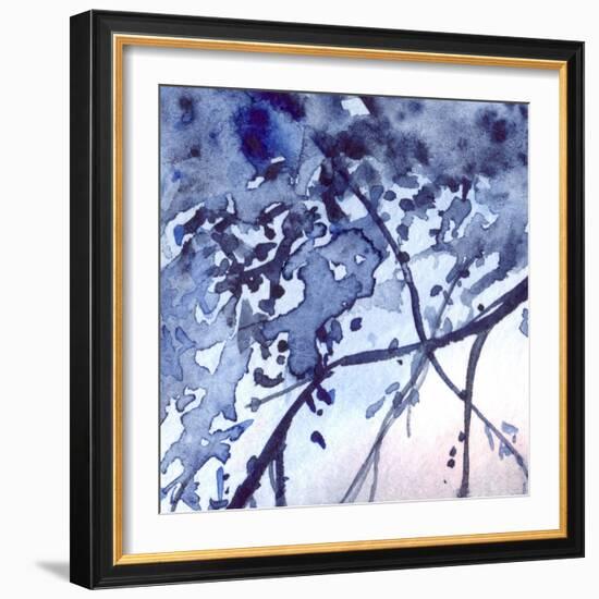 Watercolor Navy Blue Foliage Abstract Texture Background-Silmairel-Framed Premium Giclee Print