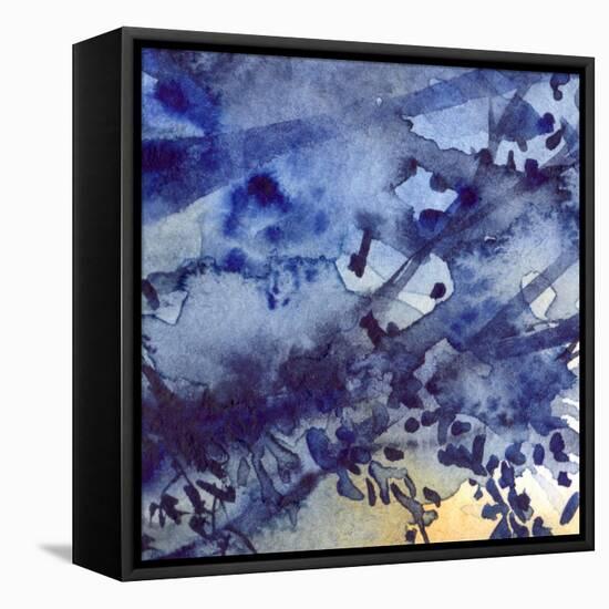 Watercolor Navy Blue Foliage Abstract Texture Background-Silmairel-Framed Stretched Canvas