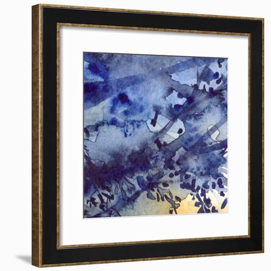 Watercolor Navy Blue Foliage Abstract Texture Background-Silmairel-Framed Premium Giclee Print