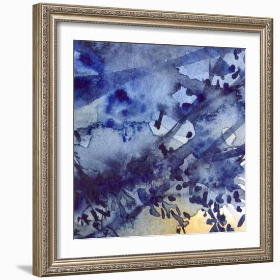 Watercolor Navy Blue Foliage Abstract Texture Background-Silmairel-Framed Art Print