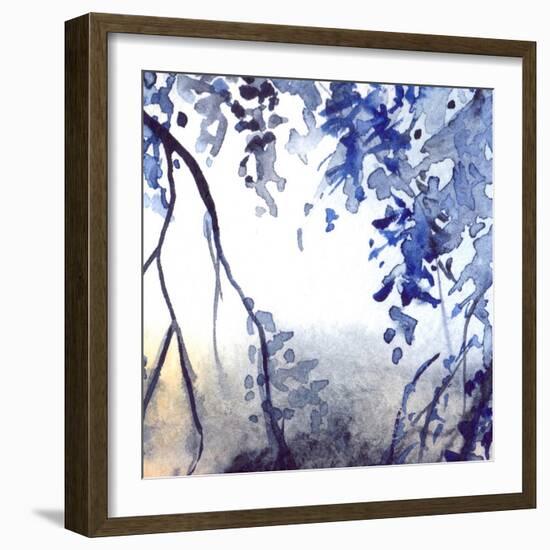 Watercolor Navy Blue Foliage Abstract Texture Background-Silmairel-Framed Premium Giclee Print