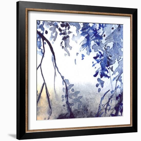 Watercolor Navy Blue Foliage Abstract Texture Background-Silmairel-Framed Premium Giclee Print