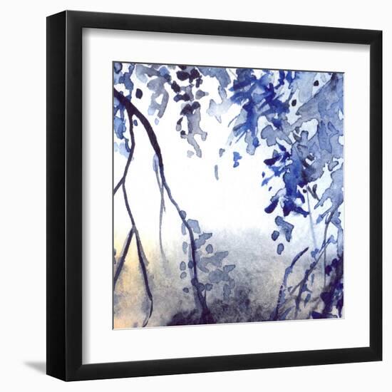 Watercolor Navy Blue Foliage Abstract Texture Background-Silmairel-Framed Art Print